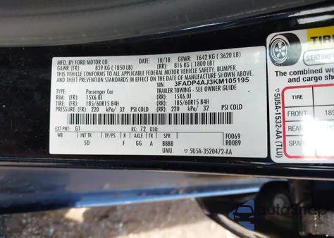 2019 Ford Fiesta S из США, поврежденный, VIN 3FADP4AJ3KM105195